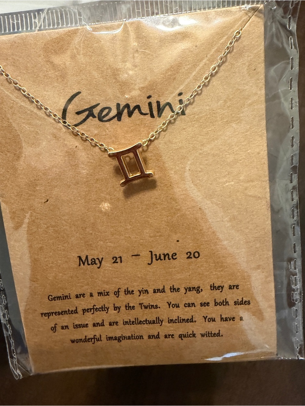 Zodiac Gemini Sign Symbol Necklace - Gold Colored